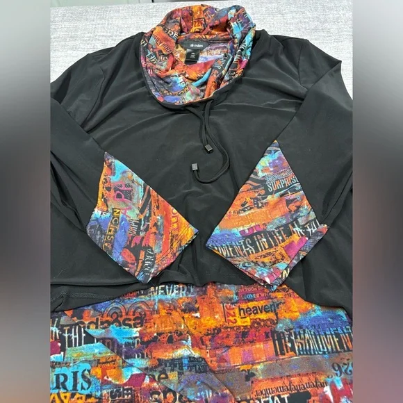 Ali Miles Womens Art To Wear Cowl Neck Top Size PXL Multicolor Long Sleeve Boho - Picture 8 of 11